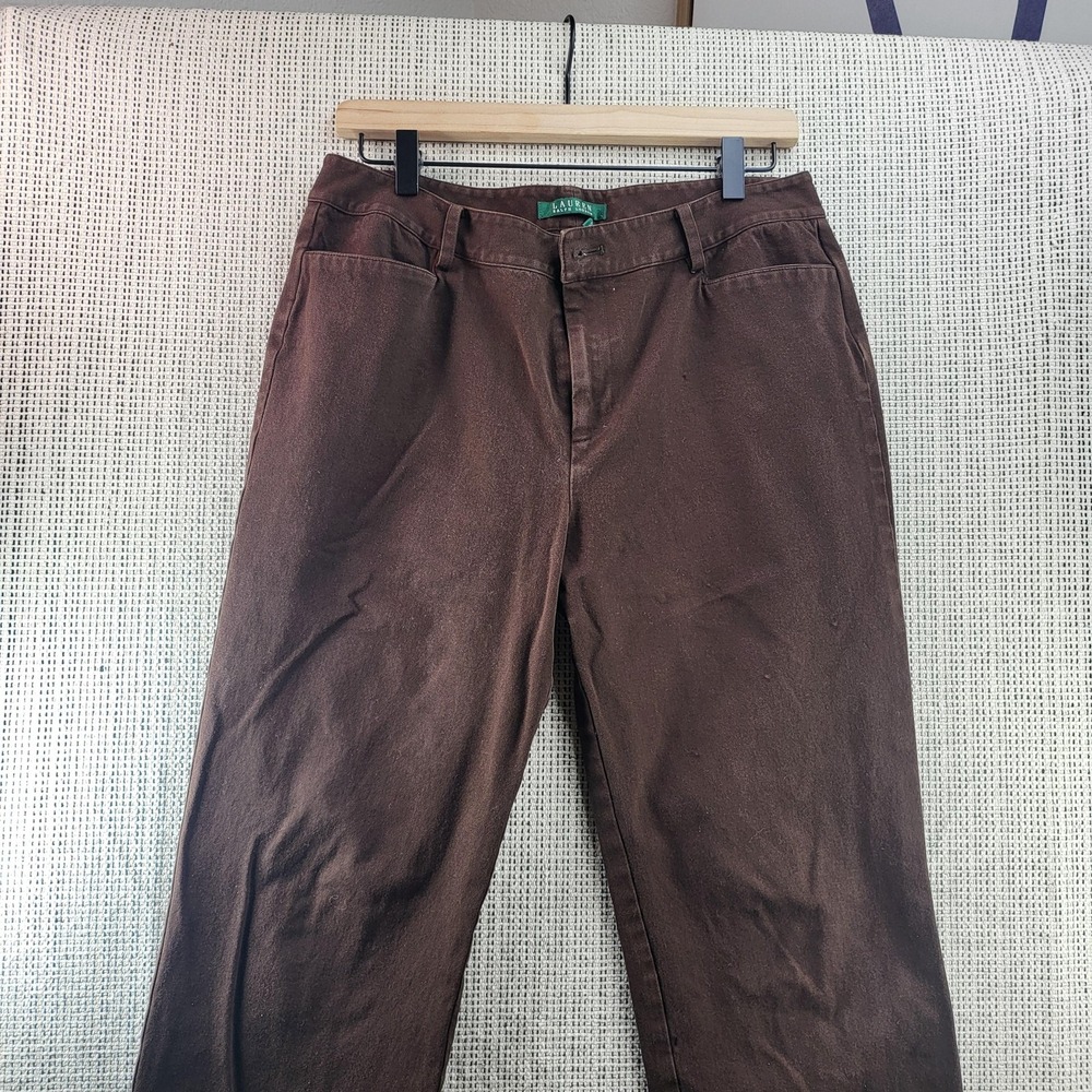 Lauren‎ Ralph Lauren Pants Womens 10 Brown Cotton Stretch Straight Leg Casual